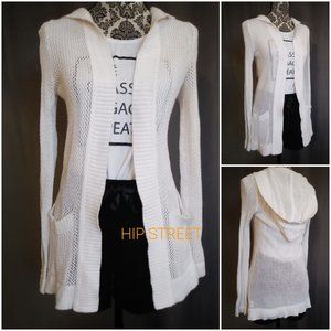 TALBOTS Cotton Mesh Hoodie Cardigan LS Summer Sweater P